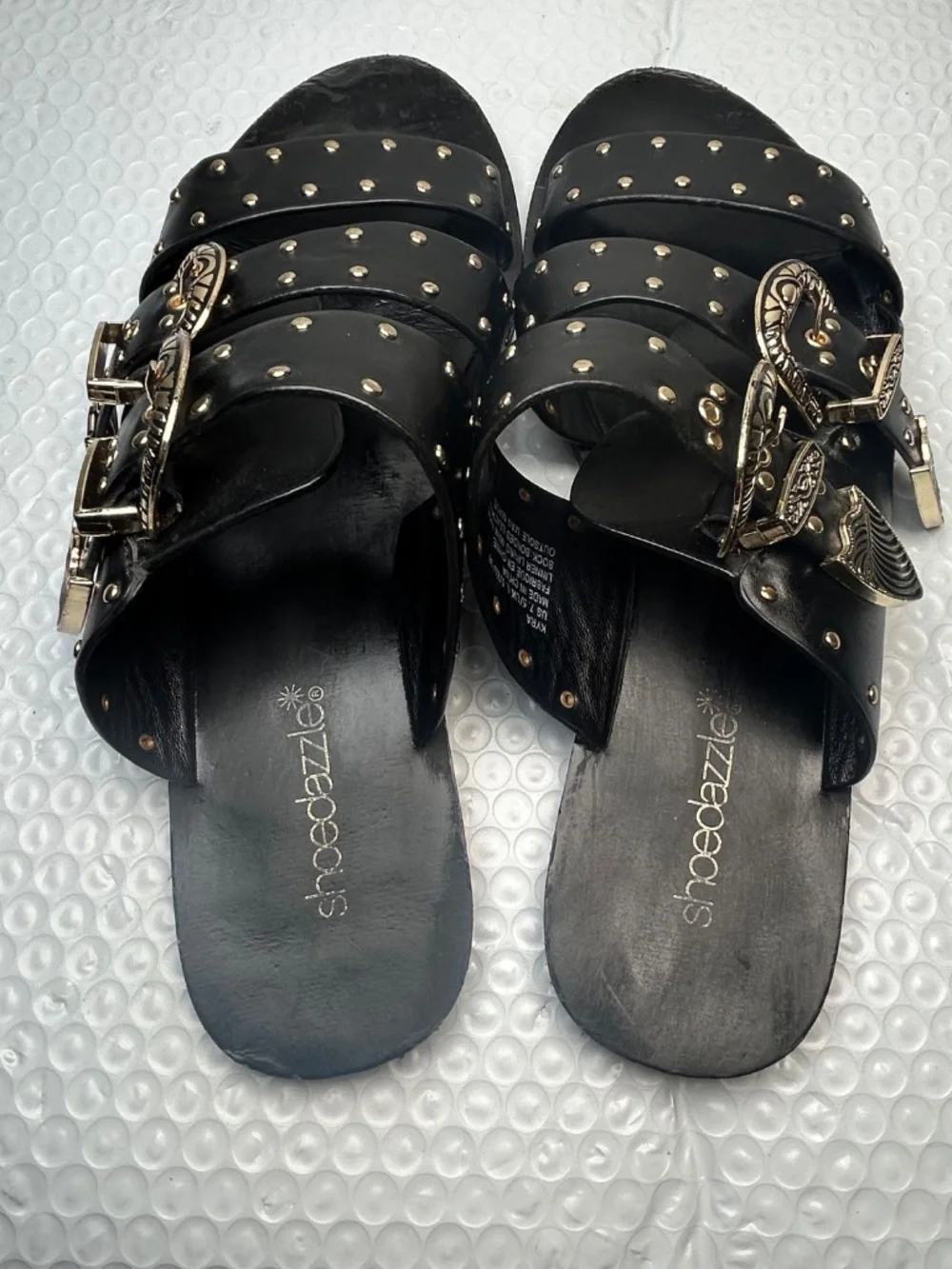 Shoedazzle Black Studded Sandals Women's Size 7 Black Gottic Slides